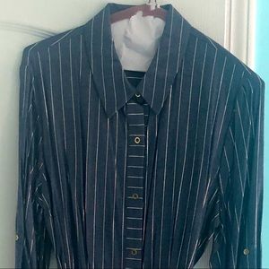 Denim Blue with Gold pinstripes.